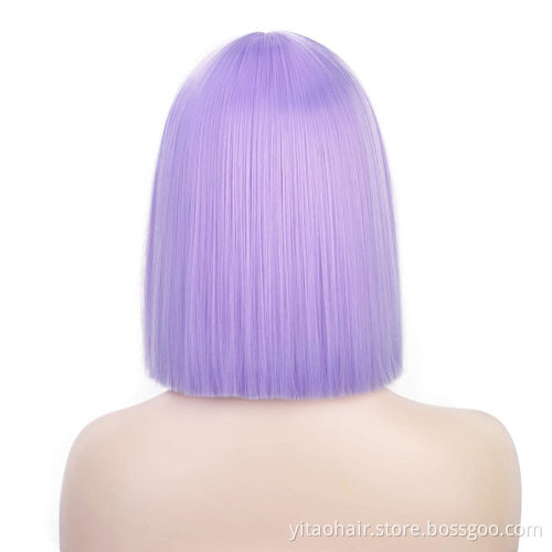 Wholesale  Bob Wigs for Women Purple Middle Part Straight Hair Heat Resistant Synthetic Wig Pastel Cosplay Costume Wig Bangs